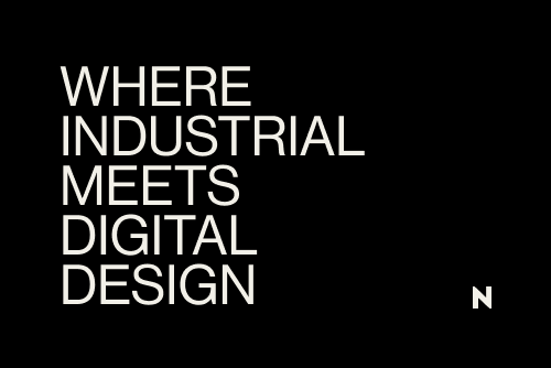 Promotional graphic by Nacar Design with the phrase 'Where Industrial Meets Digital Design' on a black background.